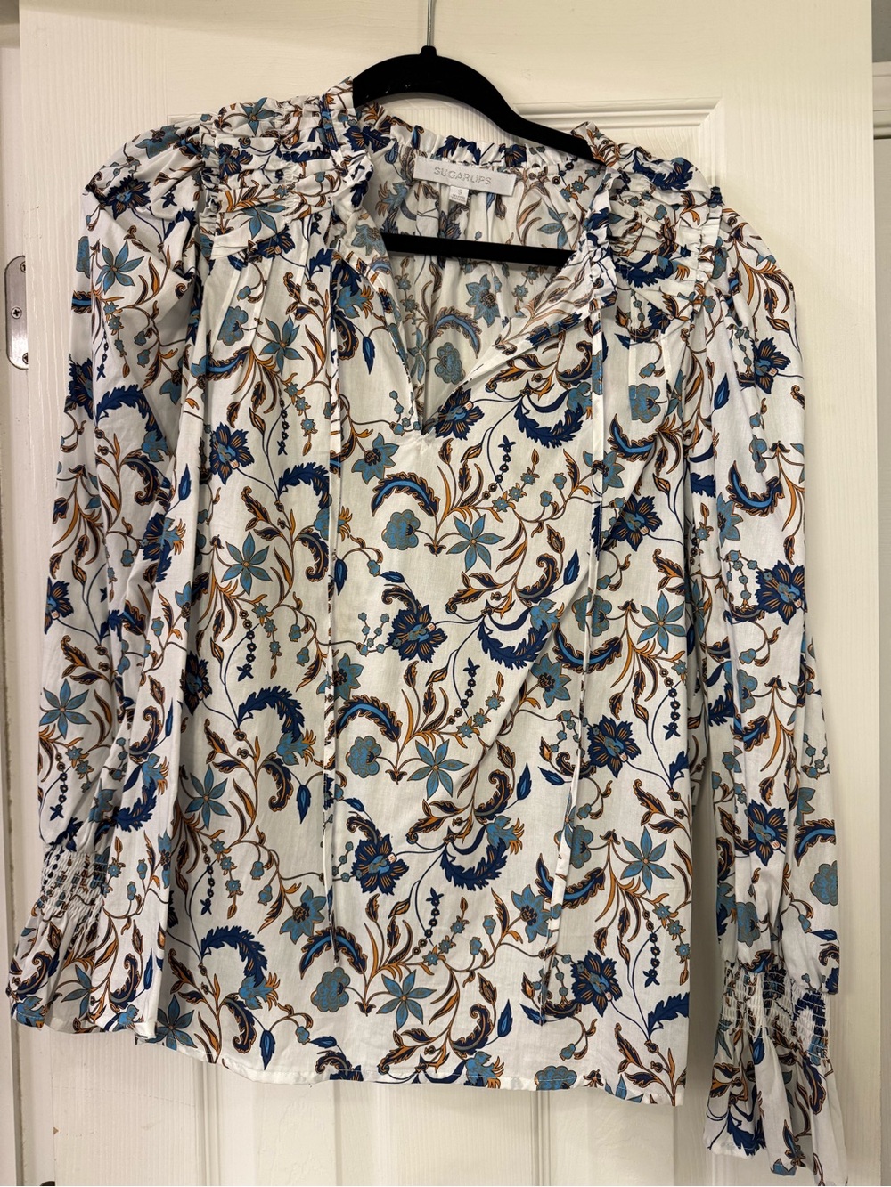 Sugarlips White Blouse with Blue & Brown Floral Print - Picture 2 of 3